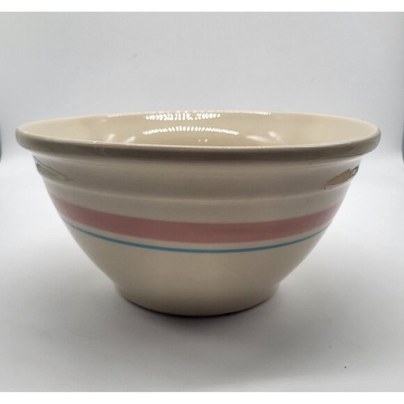 Mccoy Pottery Other - MCCOY Memories Pottery Ovenware Mixing Bowl Cream Pink Blue Stripe